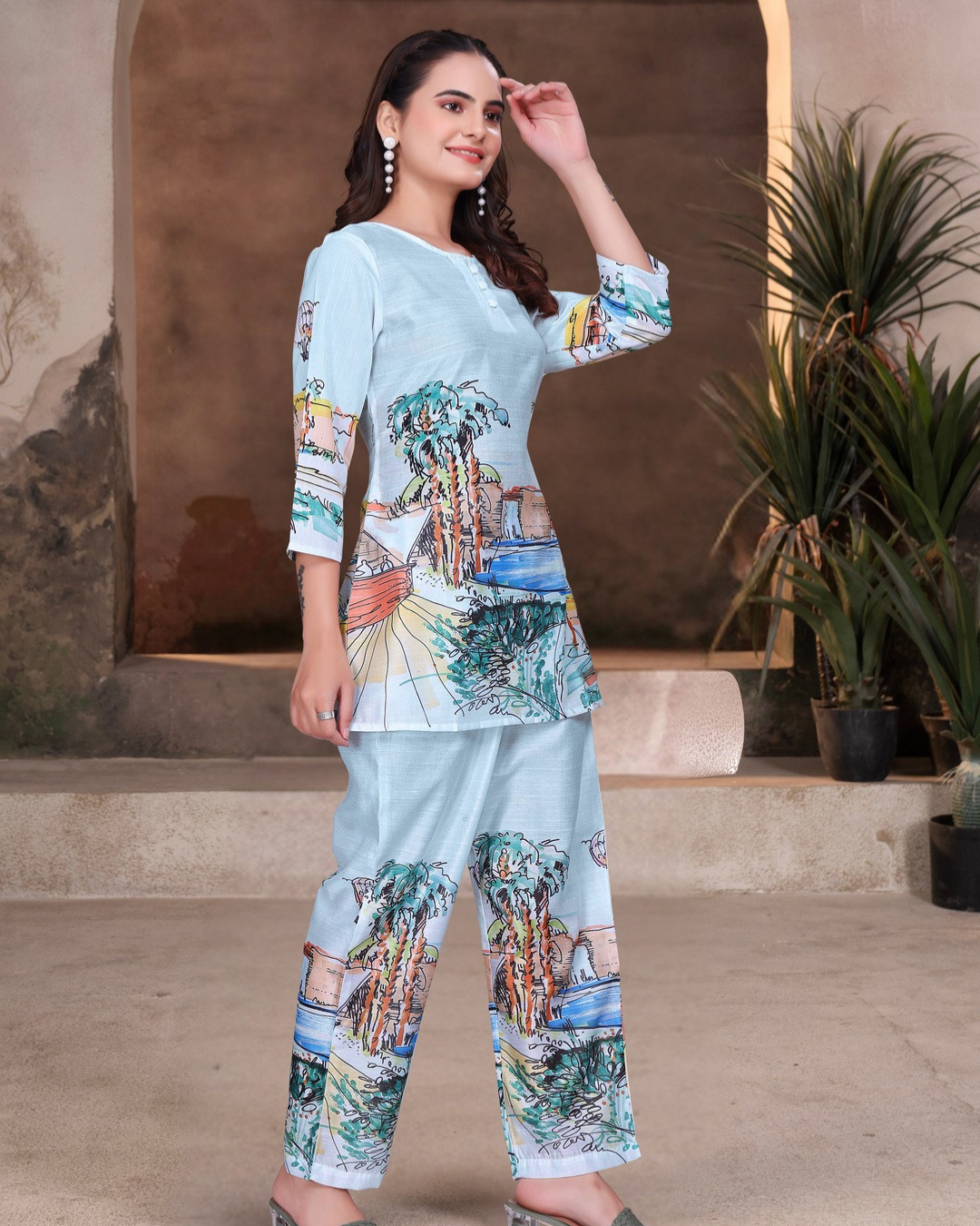 Blue scenic print Coord Set