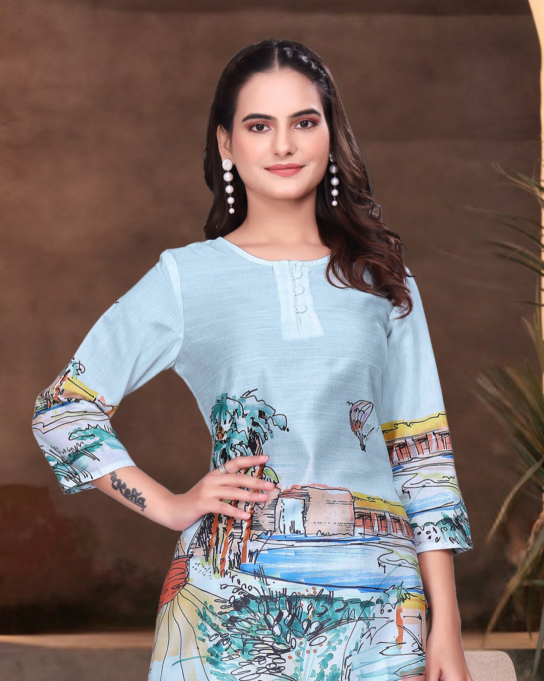 Blue scenic print Coord Set