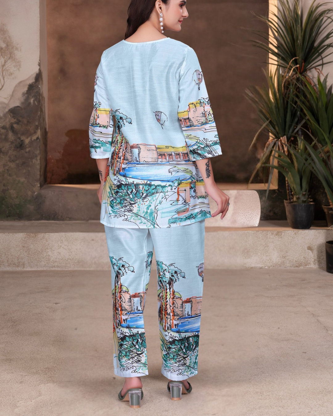 Blue scenic print Coord Set