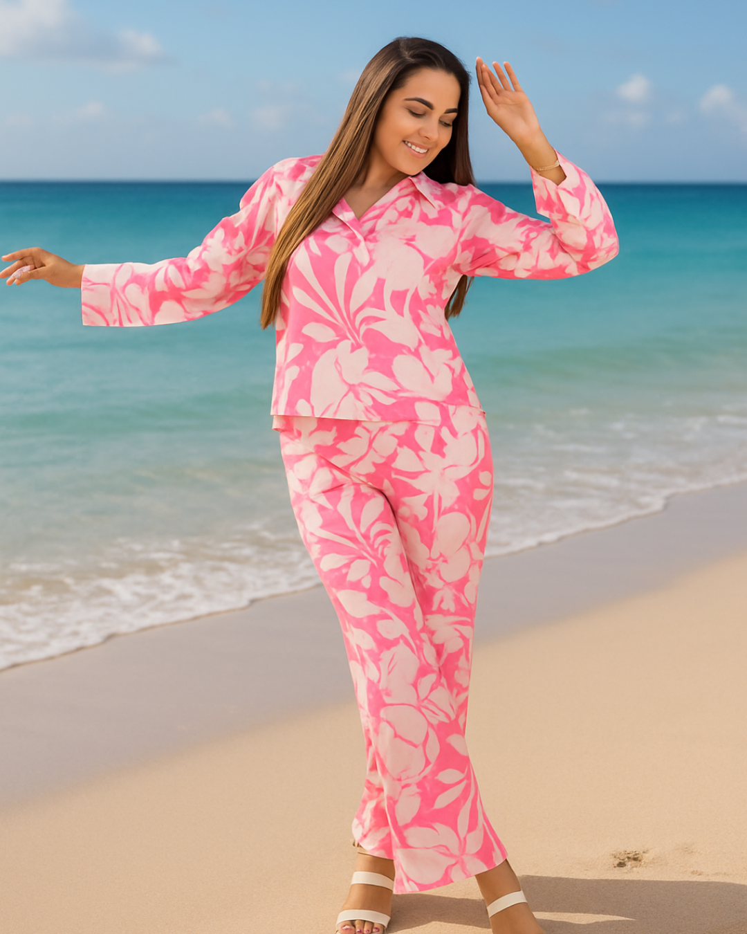 Pink Floral Print Cotton Soord Set
