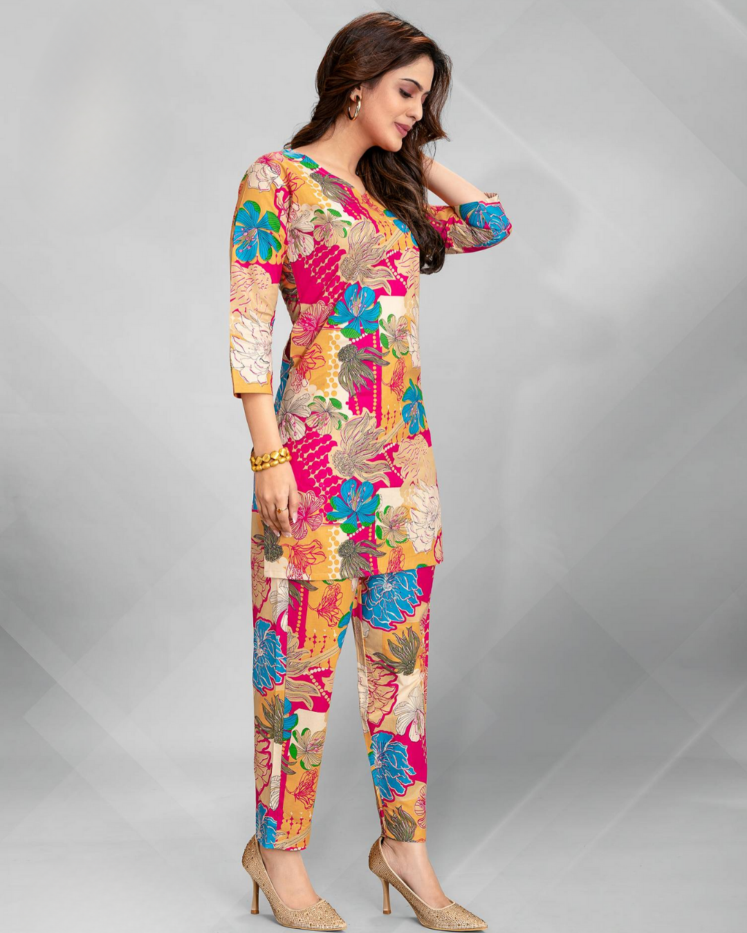 Bold Floral Pink & Blue Print Coord Set