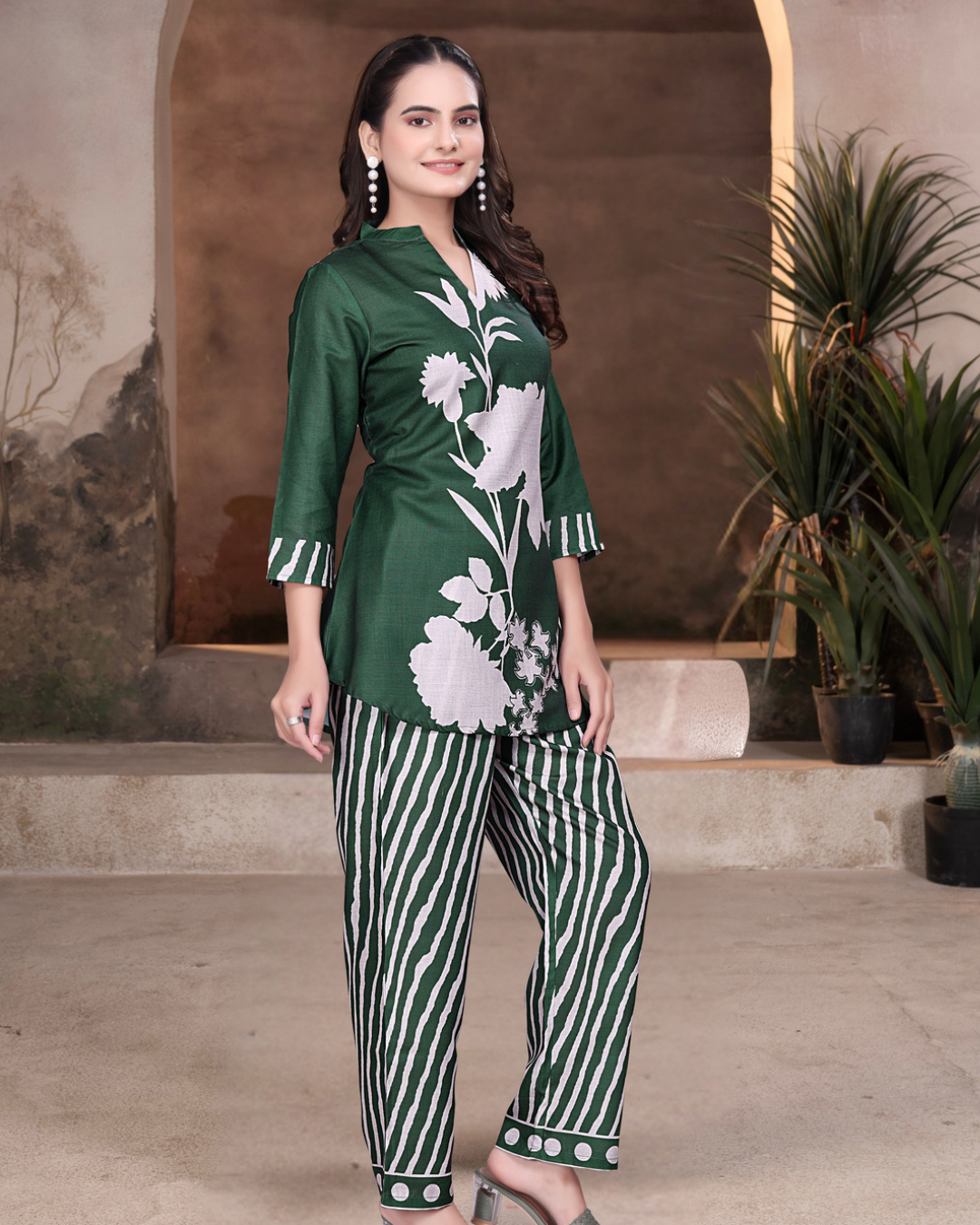Green floral & striped set Coord Set
